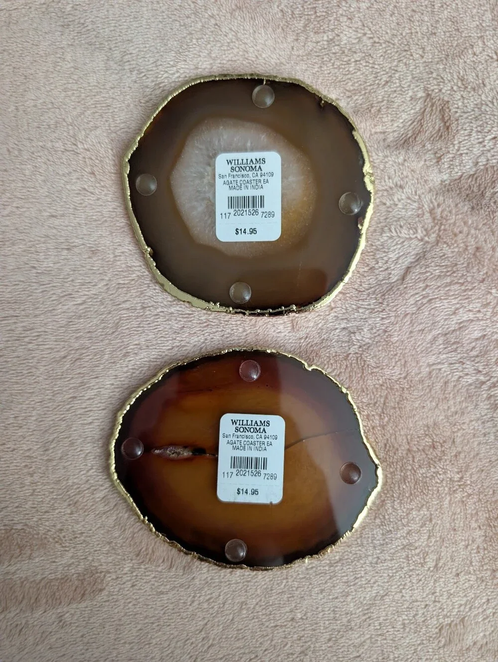 Agate Stone Coasters with Gold Trim - Brown & Cream - Williams Sonoma